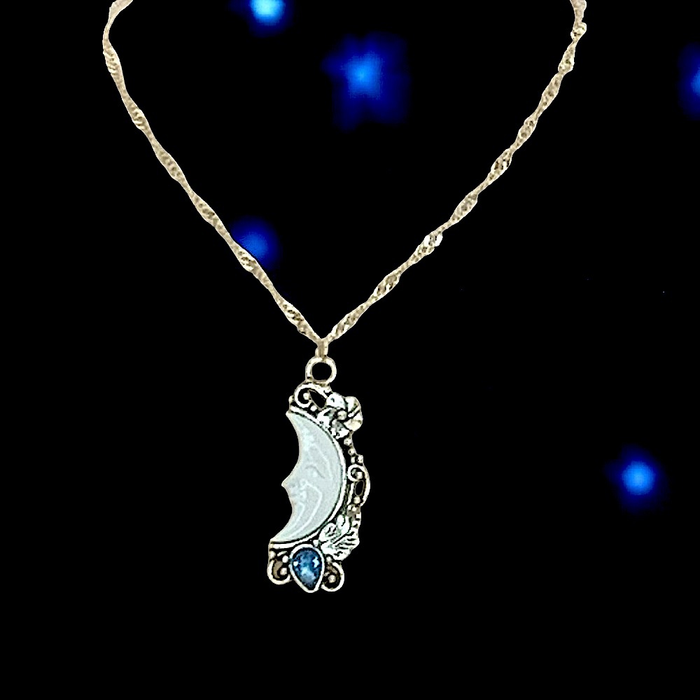 Moon Silver, White, & Blue Pendant Necklace